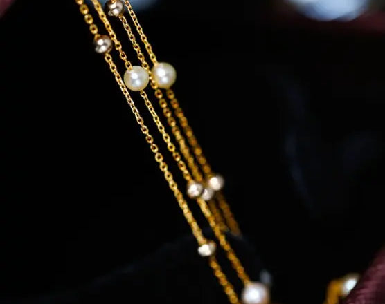 18K Yellow Gold & Natural Akoya Golden Pearl From Japan Necklace, Handmade Beaded Pearl Two Layer Necklace, Seawater Yellow Pearl, Gift Idea Etsy