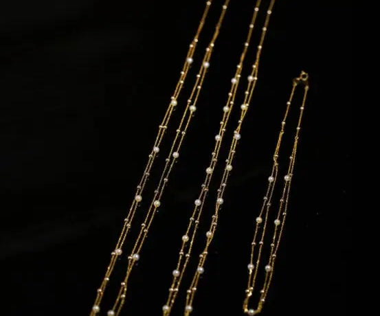 18K Yellow Gold & Natural Akoya Golden Pearl From Japan Necklace, Handmade Beaded Pearl Two Layer Necklace, Seawater Yellow Pearl, Gift Idea Etsy