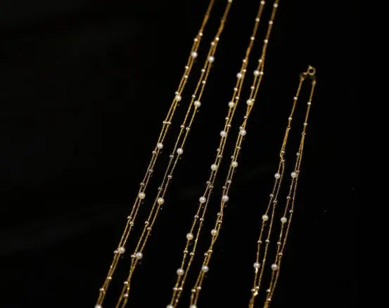 18K Yellow Gold & Natural Akoya Golden Pearl From Japan Necklace, Handmade Beaded Pearl Two Layer Necklace, Seawater Yellow Pearl Etsy
