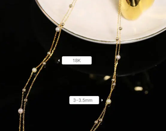 18K Yellow Gold & Natural Akoya Golden Pearl From Japan Necklace, Handmade Beaded Pearl Two Layer Necklace, Seawater Yellow Pearl, Gift Idea Etsy
