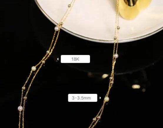 18K Yellow Gold & Natural Akoya Golden Pearl From Japan Necklace, Handmade Beaded Pearl Two Layer Necklace, Seawater Yellow Pearl Etsy