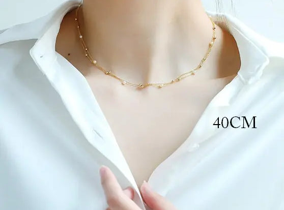 18K Yellow Gold & Natural Akoya Golden Pearl From Japan Necklace, Handmade Beaded Pearl Two Layer Necklace, Seawater Yellow Pearl, Gift Idea Etsy
