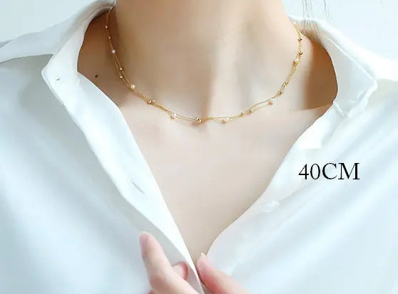 18K Yellow Gold & Natural Akoya Golden Pearl From Japan Necklace, Handmade Beaded Pearl Two Layer Necklace, Seawater Yellow Pearl Etsy