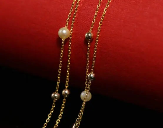 18K Yellow Gold & Natural Akoya Golden Pearl From Japan Necklace, Handmade Beaded Pearl Two Layer Necklace, Seawater Yellow Pearl, Gift Idea Etsy
