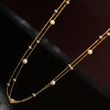18K Yellow Gold & Natural Akoya Golden Pearl From Japan Necklace, Handmade Beaded Pearl Two Layer Necklace, Seawater Yellow Pearl Etsy