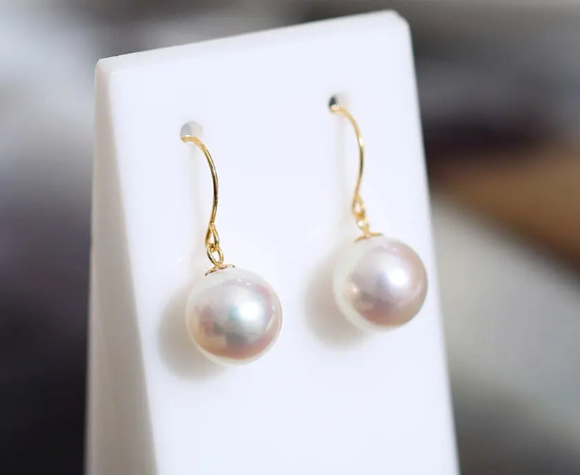 9mm Natural Akoya Pearls from Japan Earrings 18k Solid Yellow Gold Seawater White Pearl Earrings, Anniversary Gift Idea, Gift for Mom Etsy