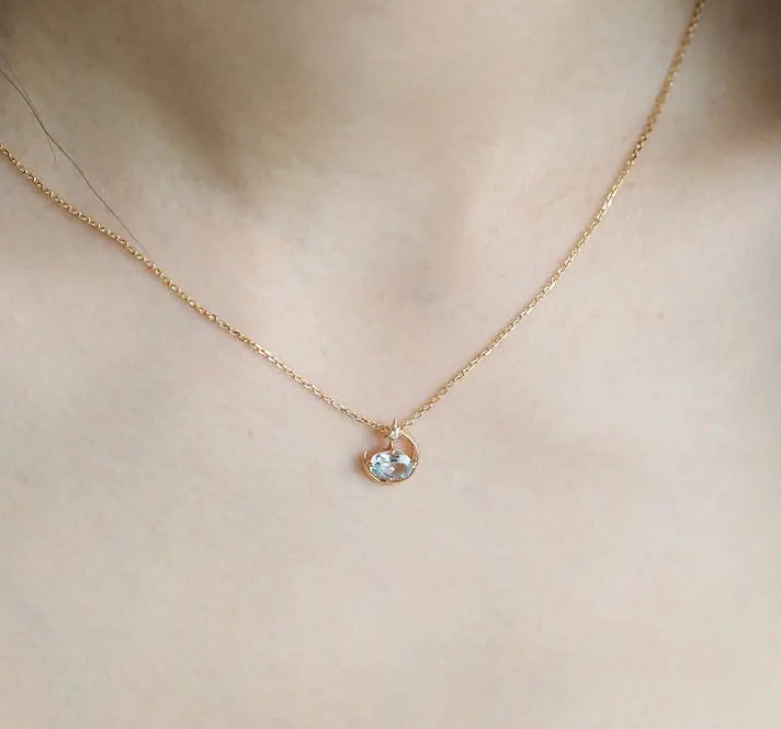 Natural Aquamarine Oval Shape & White Diamond Necklace 18K Solid Yellow Gold Necklace, Fine Jewelry, Gift for Her, Retro Fine Jewelry Etsy