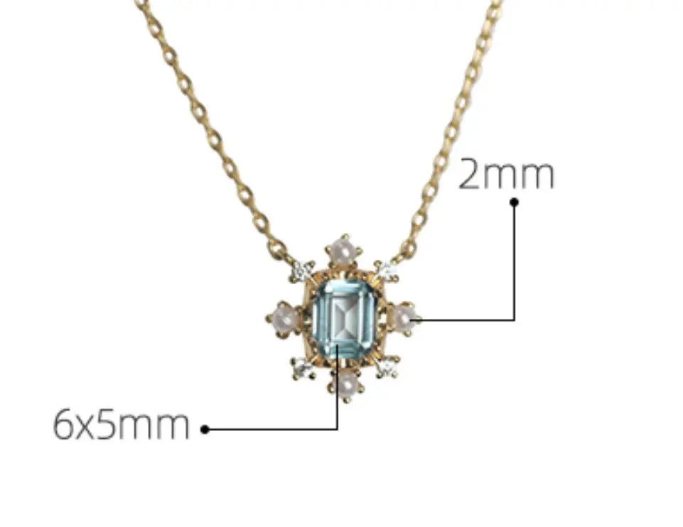 Natural Topaz & White Diamond Pearl Necklace Handmade 18K Solid Yellow Gold Topaz Necklace, Anniversary Gift Idea, Retro Fine Necklace Etsy