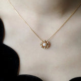 18K Yellow Gold White Pearl Diamond Necklace Etsy