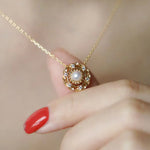 18K Yellow Gold White Pearl Diamond Necklace Etsy