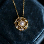 18K Yellow Gold White Pearl Diamond Necklace Etsy