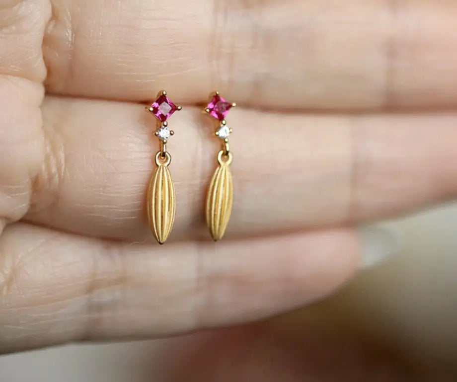 Natural Ruby & White Diamond 18K Yellow Gold Wheat Jewelry Set Etsy