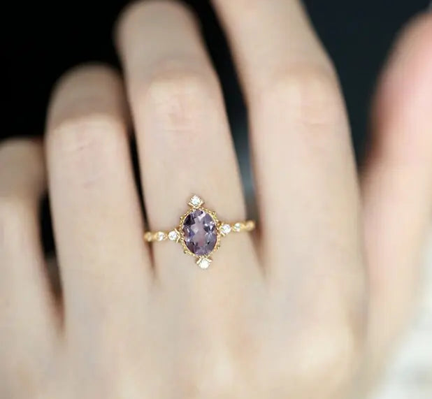Amethyst Diamond Ring - 18K Yellow Gold Cluster Ring LaCorserArtJewelry