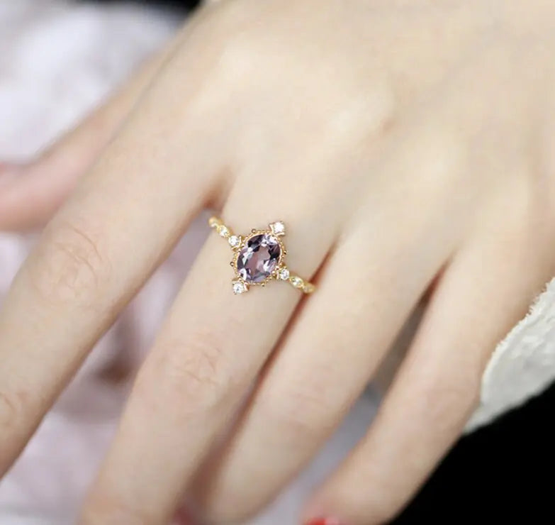 Amethyst Diamond Ring - 18K Yellow Gold Cluster Ring LaCorserArtJewelry