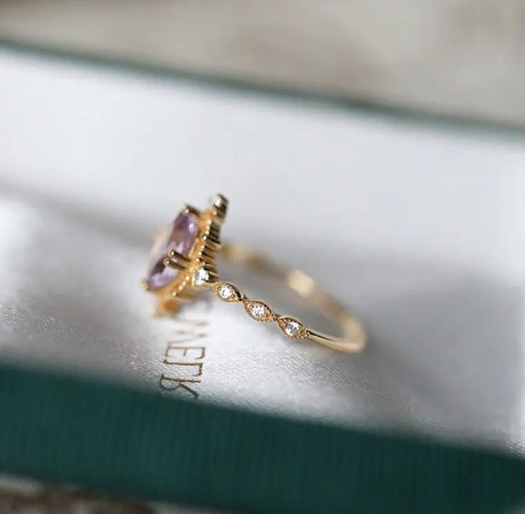 Amethyst Diamond Ring - 18K Yellow Gold Cluster Ring LaCorserArtJewelry
