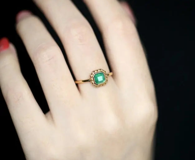 Natural Chrysoprase Square Shape Earrings Handmade 18k Solid Yellow Gold Earrings, Chrysoprase Ring, Anniversary Gift Idea, Retro Jewelry - LaCorserArtJewelry