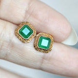 Natural Chrysoprase Square Shape Earrings Handmade 18k Solid Yellow Gold Earrings, Chrysoprase Ring, Anniversary Gift Idea, Retro Jewelry - LaCorserArtJewelry