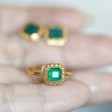 Natural Chrysoprase Square Shape Earrings Handmade 18k Solid Yellow Gold Earrings, Chrysoprase Ring, Anniversary Gift Idea, Retro Jewelry - LaCorserArtJewelry