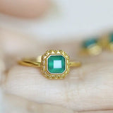 Natural Chrysoprase Square Shape Earrings Handmade 18k Solid Yellow Gold Earrings, Chrysoprase Ring, Anniversary Gift Idea, Retro Jewelry - LaCorserArtJewelry