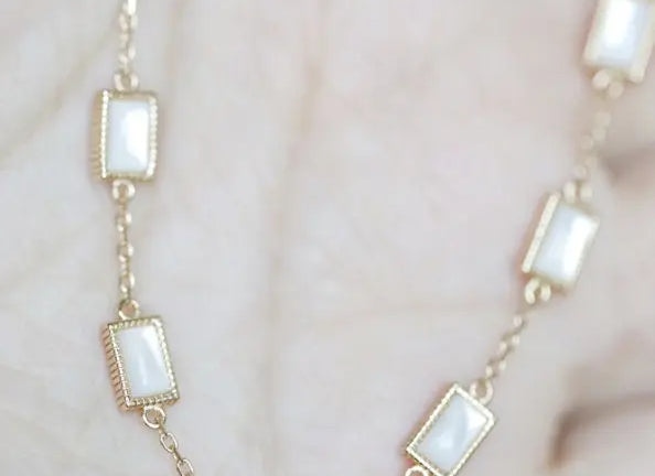 Natural Mother of Pearl Rectangle Bracelet Handmade 18k Solid Yellow Gold Bracelet, Anniversary Gift Idea, Retro Fine Jewelry Etsy