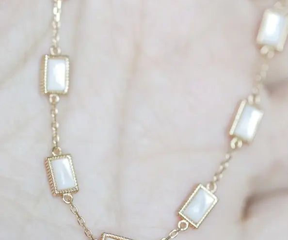 Natural Mother of Pearl Rectangle Bracelet Handmade 18k Solid Yellow Gold Bracelet, Anniversary Gift Idea, Retro Fine Jewelry Etsy