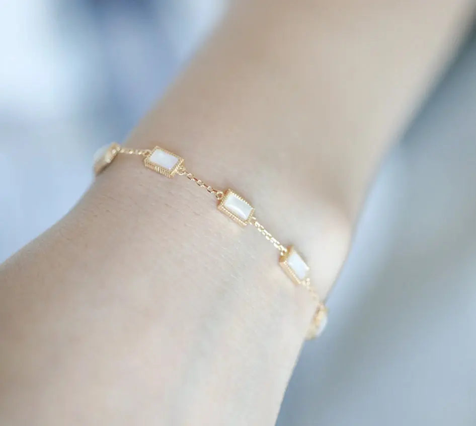 Natural Labradorite Rectangle Bracelet Handmade 18k Solid Yellow Gold Pearl Bracelet, Anniversary Gift Idea, Retro Fine Jewelry Etsy