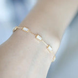 Natural Labradorite Rectangle Bracelet Handmade 18k Solid Yellow Gold Pearl Bracelet, Anniversary Gift Idea, Retro Fine Jewelry Etsy