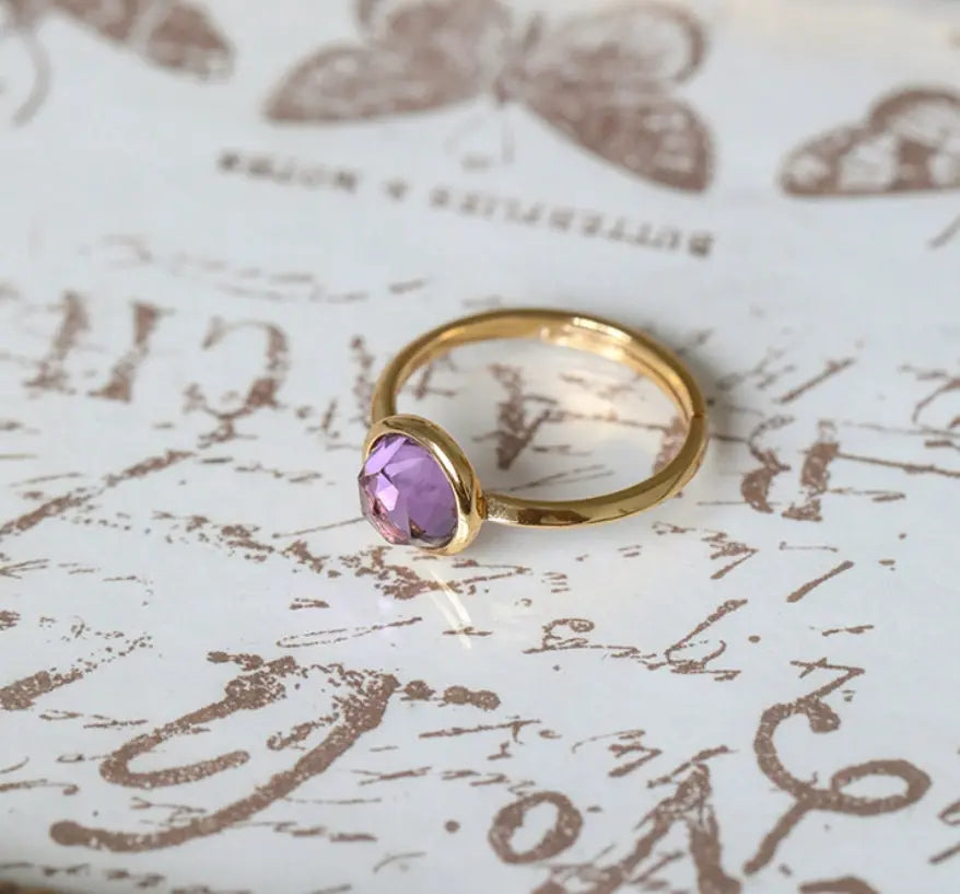 Natural Amethyst Handmade 18K Solid Yellow Gold Amethyst Ring, Stackable Rings, Cluster Rings, Gift Idea - LaCorserArtJewelry