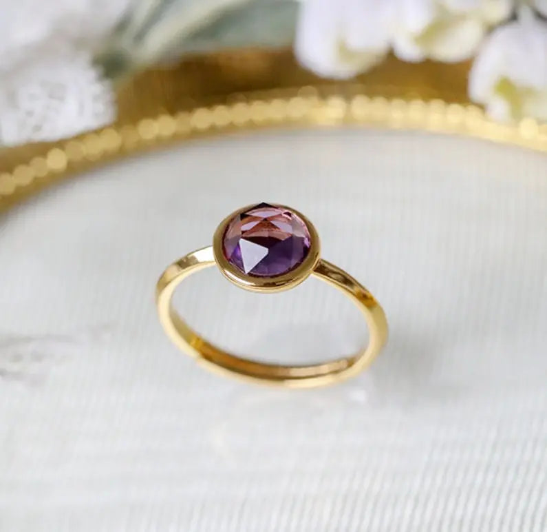 Natural Amethyst Handmade 18K Solid Yellow Gold Amethyst Ring, Stackable Rings, Cluster Rings, Gift Idea - LaCorserArtJewelry