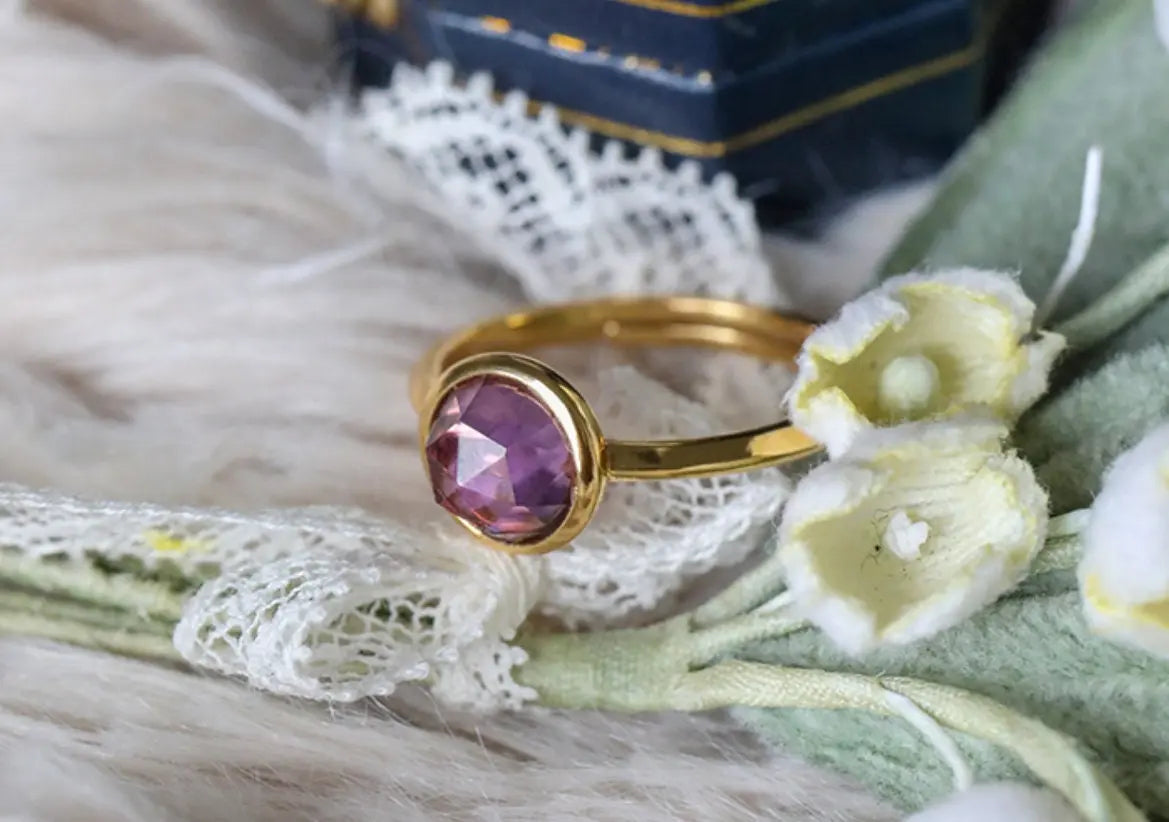 Natural Amethyst Handmade 18K Solid Yellow Gold Amethyst Ring, Stackable Rings, Cluster Rings, Gift Idea - LaCorserArtJewelry