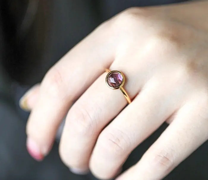 Natural Amethyst Handmade 18K Solid Yellow Gold Amethyst Ring, Stackable Rings, Cluster Rings, Gift Idea - LaCorserArtJewelry