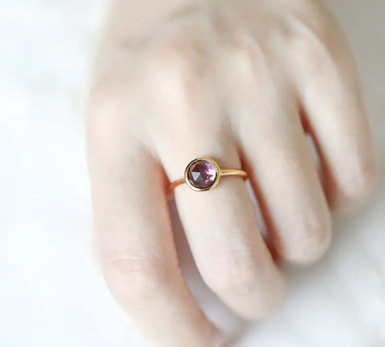 Natural Amethyst Handmade 18K Solid Yellow Gold Amethyst Ring, Stackable Rings, Cluster Rings, Gift Idea - LaCorserArtJewelry