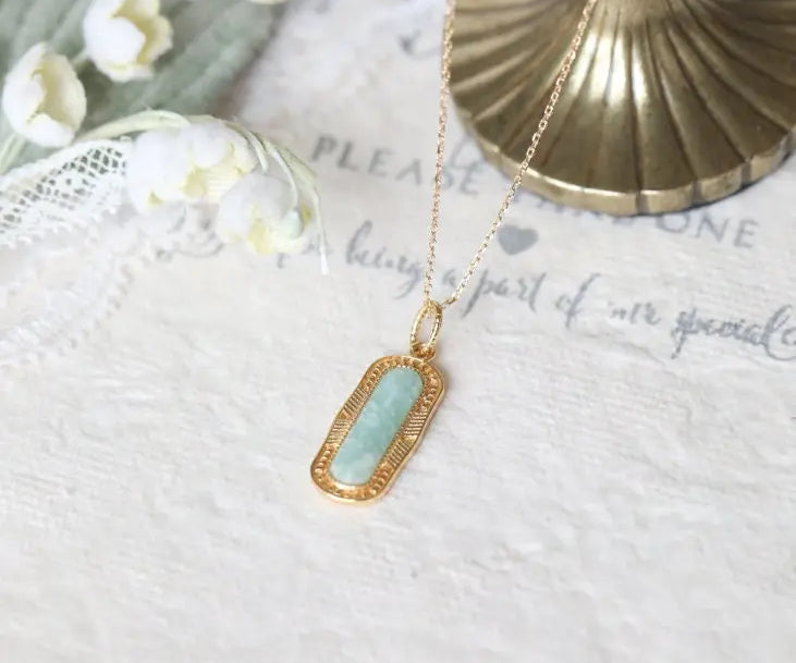Natural Amazonite Necklace Handmade 18K Solid Yellow Gold Carved Necklace, Gift for Her, Anniversary Gift Idea, Retro Fine Jewelry Etsy