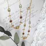 Natural Topaz & Garnet, Olivine, Crystal Bracelets Handmade 18K Solid Yellow Gold Leaf Bracelets, Anniversary Gift Idea, Retro Jewelry - LaCorserArtJewelry