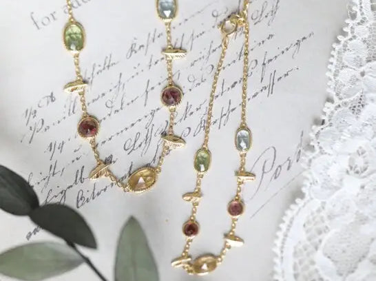 Natural Topaz & Garnet, Olivine, Crystal Bracelets Handmade 18K Solid Yellow Gold Leaf Bracelets, Anniversary Gift Idea, Retro Jewelry - LaCorserArtJewelry
