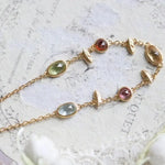 Natural Topaz & Garnet, Olivine, Crystal Bracelets Handmade 18K Solid Yellow Gold Leaf Bracelets, Anniversary Gift Idea, Retro Jewelry - LaCorserArtJewelry