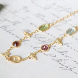 Natural Topaz & Garnet, Olivine, Crystal Necklace Handmade 18K Solid Yellow Gold Leaf Necklace, Anniversary Gift Idea, Retro Jewelry - LaCorserArtJewelry