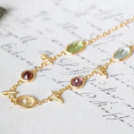 Natural Topaz & Garnet, Olivine, Crystal Bracelets Handmade 18K Solid Yellow Gold Leaf Bracelets, Anniversary Gift Idea, Retro Jewelry - LaCorserArtJewelry