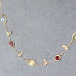 Natural Topaz & Garnet, Olivine, Crystal Necklace Handmade 18K Solid Yellow Gold Leaf Necklace, Anniversary Gift Idea, Retro Jewelry - LaCorserArtJewelry