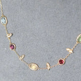 Natural Topaz & Garnet, Olivine, Crystal Necklace Handmade 18K Solid Yellow Gold Leaf Necklace, Anniversary Gift Idea, Retro Jewelry - LaCorserArtJewelry