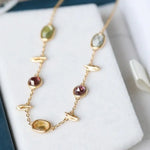 Natural Topaz & Garnet, Olivine, Crystal Bracelets Handmade 18K Solid Yellow Gold Leaf Bracelets, Anniversary Gift Idea, Retro Jewelry - LaCorserArtJewelry