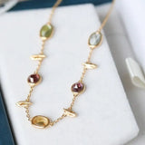 Natural Topaz & Garnet, Olivine, Crystal Bracelets Handmade 18K Solid Yellow Gold Leaf Bracelets, Anniversary Gift Idea, Retro Jewelry - LaCorserArtJewelry