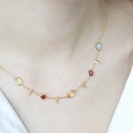 Natural Topaz & Garnet, Olivine, Crystal Necklace Handmade 18K Solid Yellow Gold Leaf Necklace, Anniversary Gift Idea, Retro Jewelry - LaCorserArtJewelry