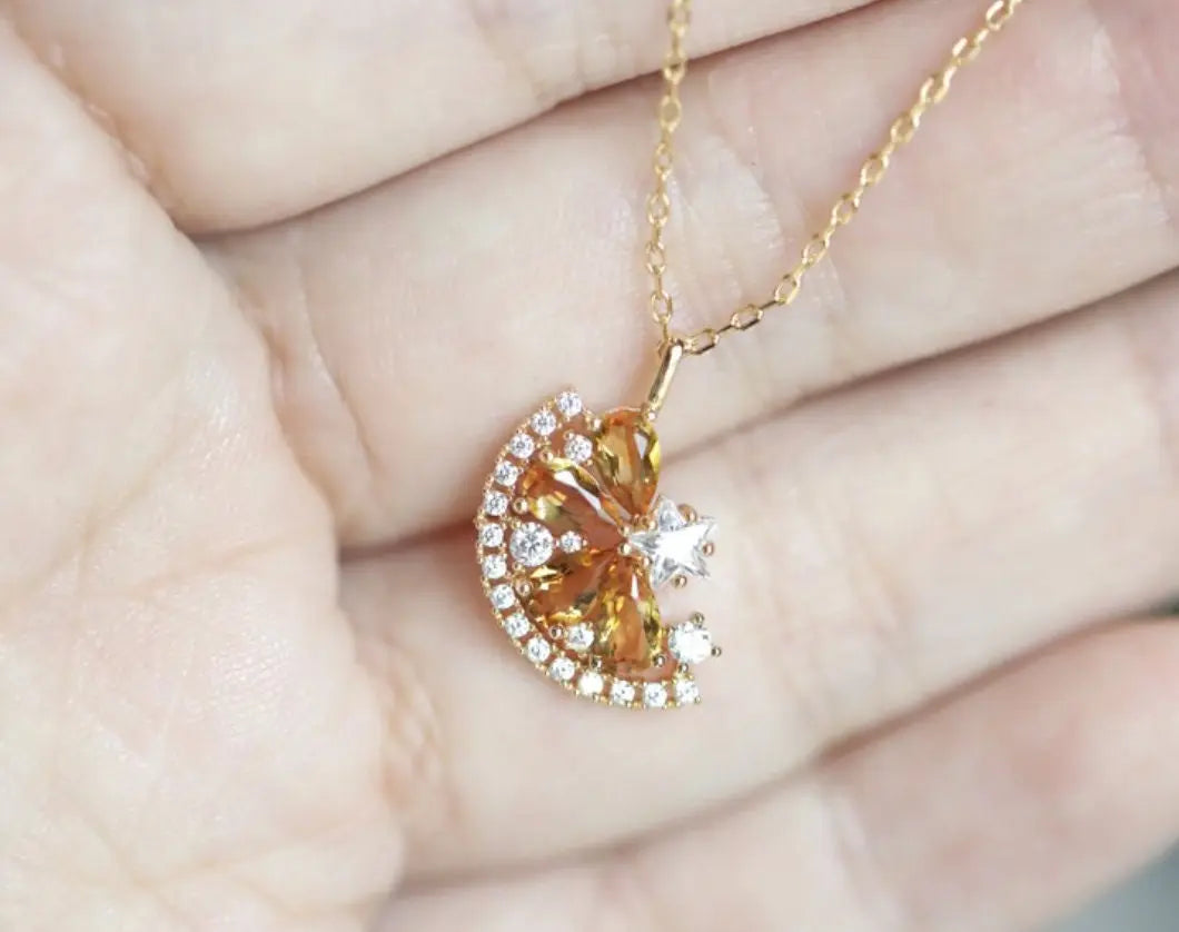 Lemon Citrine Necklace 18K Gold Plated Vermeil Star Necklace, Anniversary Gift Idea, Retro Fine Jewelry - LaCorserArtJewelry