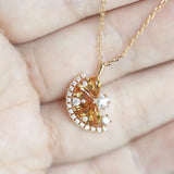 Lemon Citrine Necklace 18K Gold Plated Vermeil Star Necklace, Anniversary Gift Idea, Retro Fine Jewelry - LaCorserArtJewelry