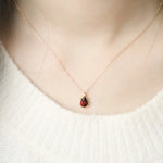 Natural Garnet Teardrop & White Diamond Necklace Handmade 18K Solid Yellow Gold Necklace, Gift for Her, Anniversary Gift Idea, Retro Jewelry Etsy