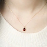 Natural Garnet Teardrop & White Diamond Necklace Handmade 18K Solid Yellow Gold Necklace, Gift for Her, Anniversary Gift Idea, Retro Jewelry Etsy