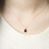 Natural Garnet Teardrop & White Diamond Necklace Handmade 18K Solid Yellow Gold Necklace, Gift for Her, Anniversary Gift Idea, Retro Jewelry Etsy