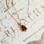 Natural Garnet Teardrop & White Diamond Necklace Handmade 18K Solid Yellow Gold Necklace, Gift for Her, Anniversary Gift Idea, Retro Jewelry Etsy