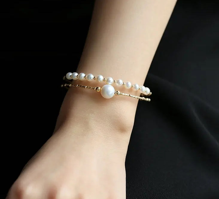 4-10mm Natural High Luster Pearl 14K Gold Filled White Pearl Bracelets, Freshwater Baby Pearl Bracelets, Two Layer Bracelets, Gift Idea Etsy